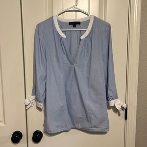 Tommy Hilfiger Blue and White Peasant Top Large